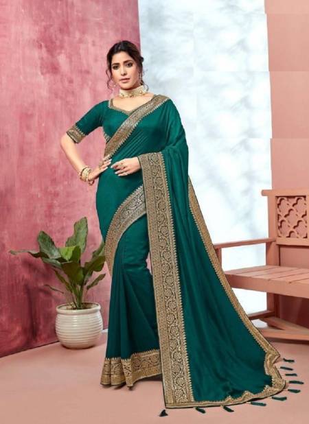 Dark Green Colour Bridal Wear Vol 3 Kavira New Latest Designer Festive Wear Vichitra Saree Collection 1201